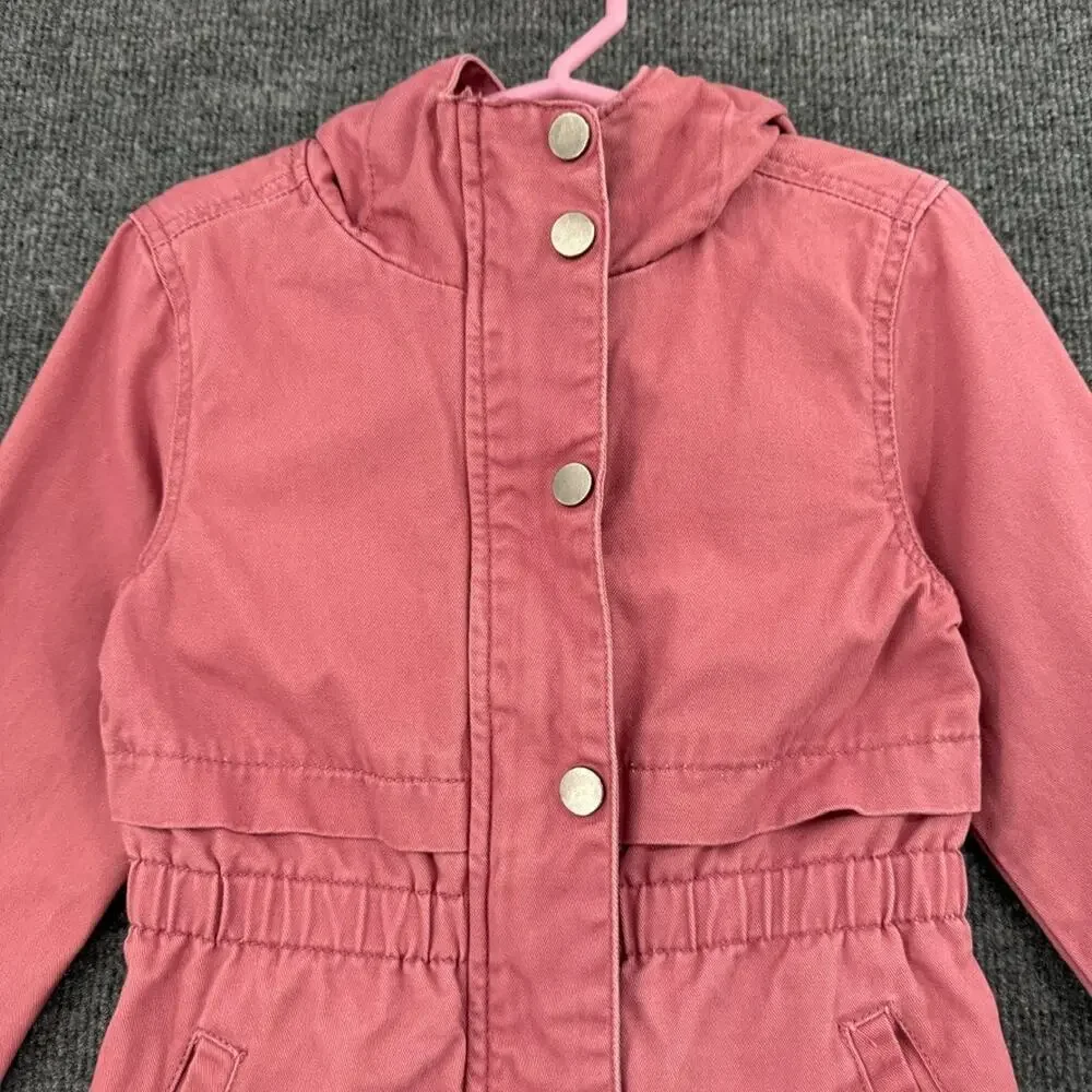 C&C California Girls Anorak Jacket Sz 4T Pink Canvas Hooded Lightweight Utility